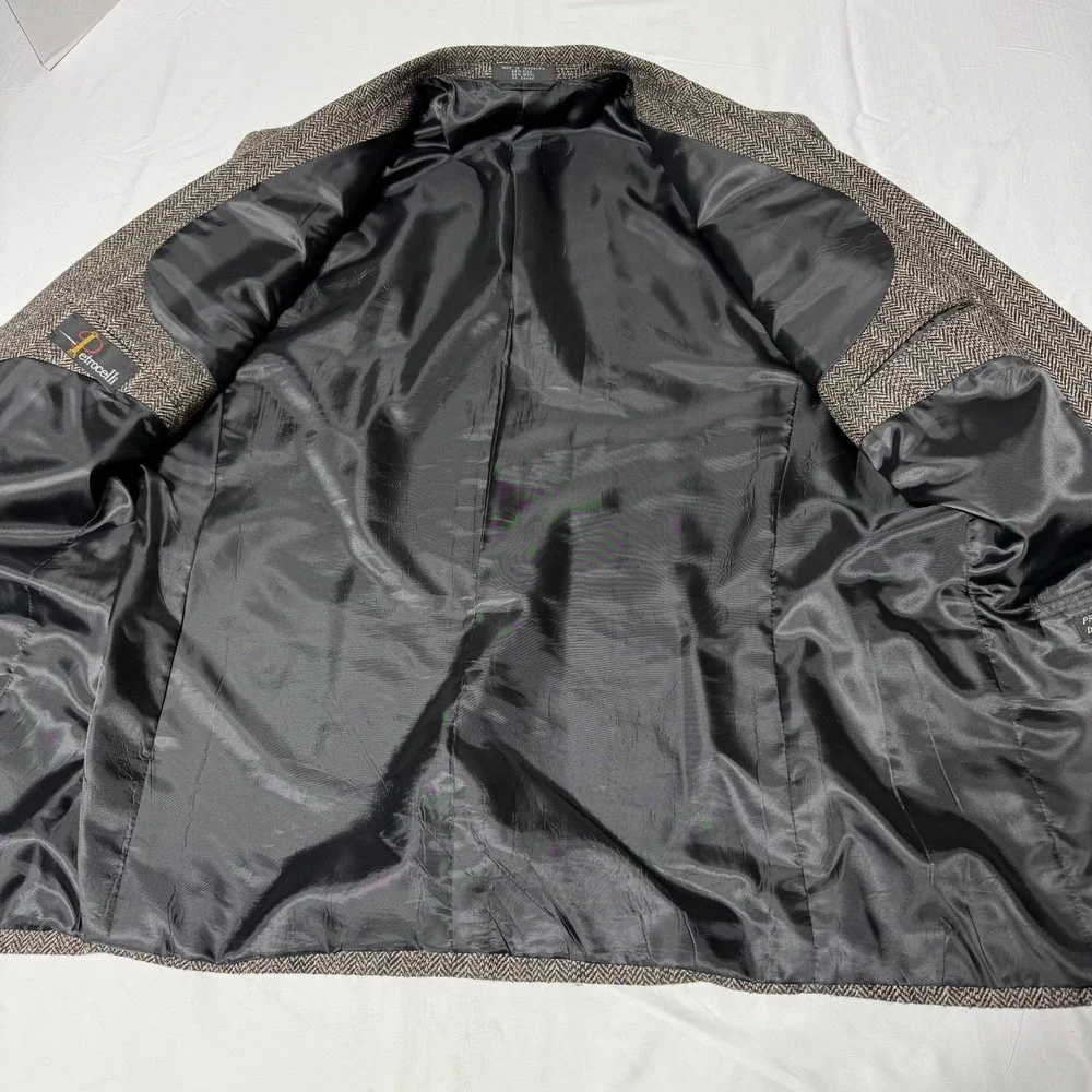 Petrocelli Sport Coat Men's‎ Size 44R Brown Herringbone Wool Silk Blazer